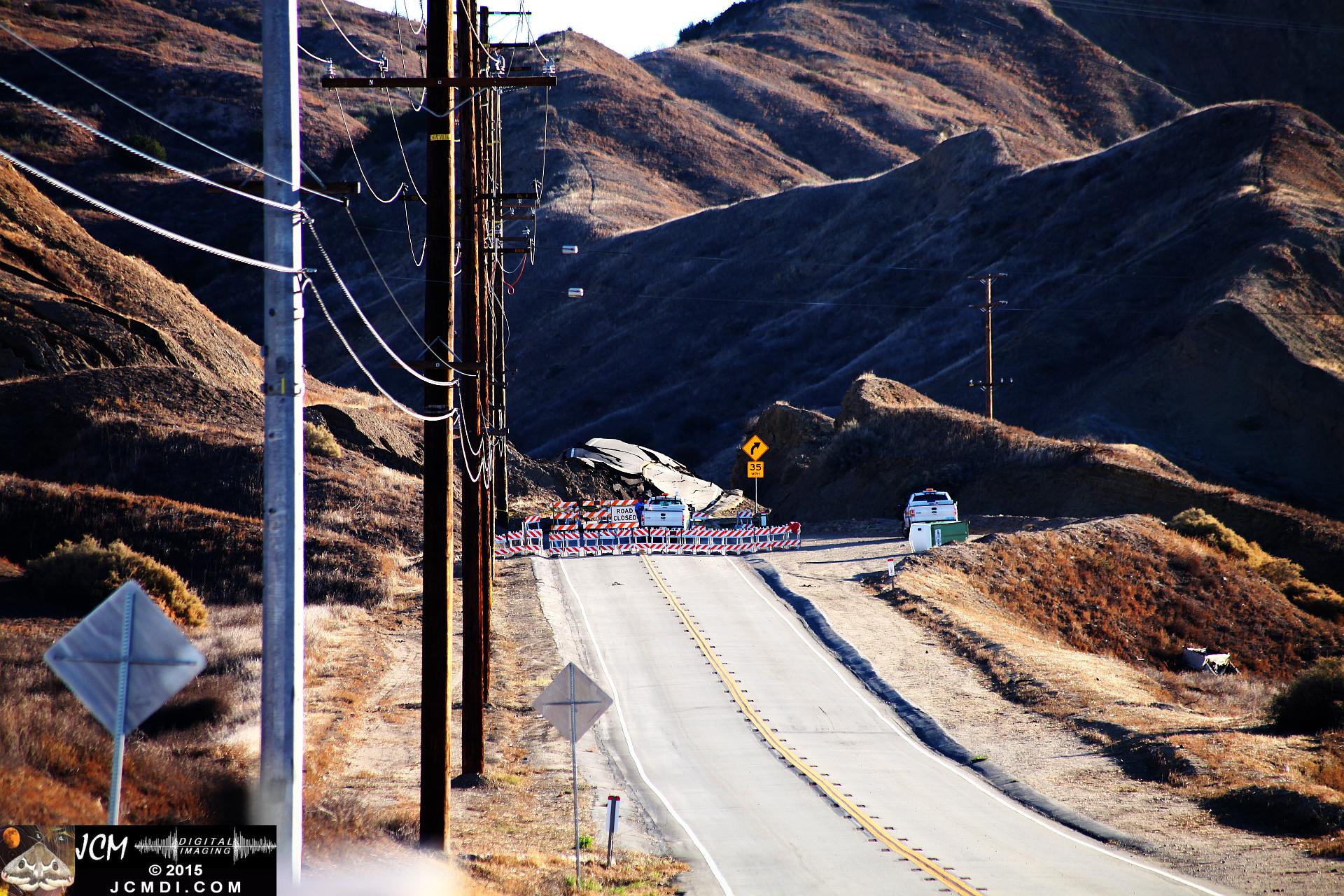 Landslide and road damage at Vasquez Canyon Road in Santa Clarita, CA filmed 11-23-2015